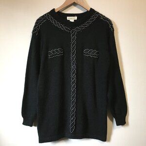 VTG Nonpareil Black Beaded Knit Long Ugly Sweater S